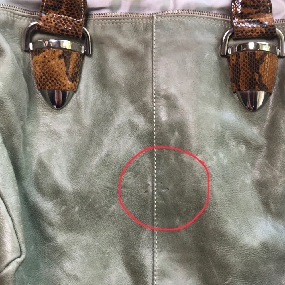 Vintage FRNC Francesco handmade leather bag in sage green and camel tan - Picture 5 of 8